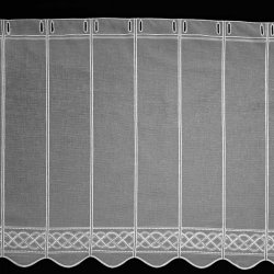 Českomoravská textilní voálová vitrážová záclona V516 vyšívané vlnky, s bordurou, bílá, výška 45cm (v metráži)