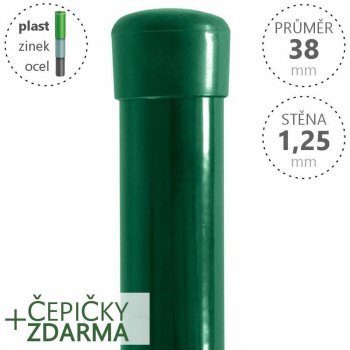 Plotový sloupek DAMIPLAST® zelený Zn+PVC, průměr 38mm, síla stěny 1,25mm, výška dle výběru Délka v mm:: 1800