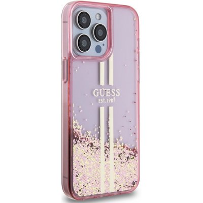 Guess PC/TPU Liquid Glitter Gold Stripe Zadní Apple iPhone 15 Pro Max, pink – Zboží Mobilmania