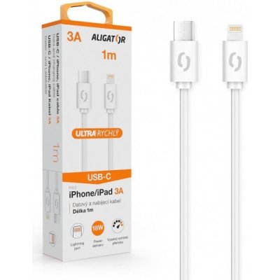 Aligator DATKP34 POWER 3A, USB-C/Lightning, 1m, bílý – Zbozi.Blesk.cz