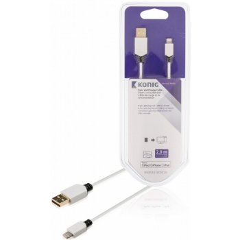 König KNM39300W20 Synchronizační a nabíjecí, 8-pin Lightning zástrčka – USB 2.0 A zástrčka, 2m, bílý