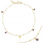 Lillian Vassago Zlatý řetízek na nohu s ametystem, kuličkami a srdcem LLV22-GBL014YA – Zboží Dáma