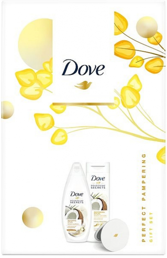 Dove Nourishing Secrets Pečující Rituál Kokos sprchový gel 250 ml + tělové mléko 250 ml + zrcátko dárková sada