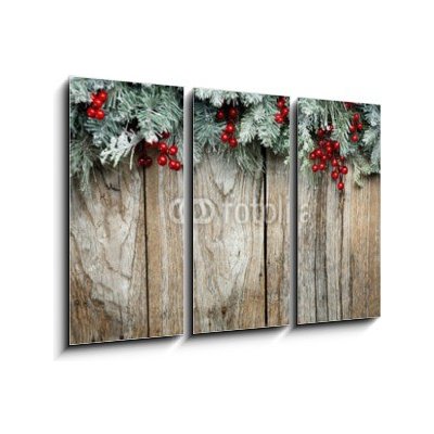 Obraz 3D třídílný - 105 x 70 cm - Christmas fir tree on wooden background Vánoční jedle na dřevěném pozadí – Zbozi.Blesk.cz