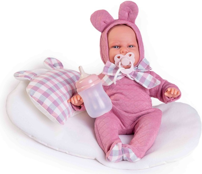 Antonio Juan Realistické miminko holčička Carla s polštářkem s oušky Recién Nacida Baby Carla orejitas con cojín-cuna