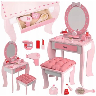 Kinderplay dřevěný toaletní stolek s nálepkami a tetováním růžový – Zboží Mobilmania