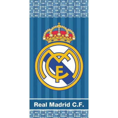 Carbotex Fotbalová plážová osuška REAL MADRID BLUE STRIPES modrá froté 70 x 140 cm