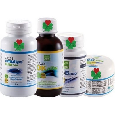 OKG Detox pack Sada k pročištění organismu OK Alfa+ 115 ml.,OKG Factor Base 60 tb.,Emulips Slim Drink 60 g