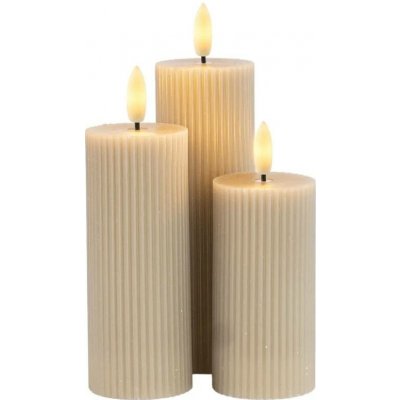 SIRIUS LED svíčky z pravého vosku dobíjecí Smilla, sada 3 ks, výška 10/12,5/15cm, pr. 7,5 cm, šedá, bez stanice – Hledejceny.cz
