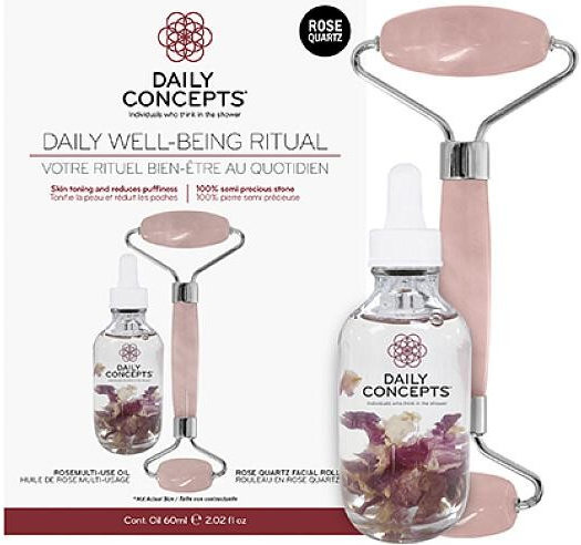 Daily Concepts Daily Well-Being Ritual Daily Rose Quartz Facial Roller + Rose Multi-Use Oil 60 ml dárková sada