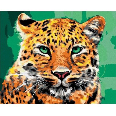 zuty Leopard se zelenýma očima 40 x 50 cm vypnuté plátno na rám