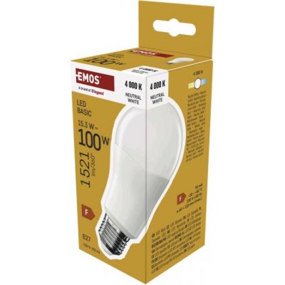 Emos LED žárovka Basic A60 / E27 / 15,3W (100 W) / 1521 lm / Neutrální bílá – Hledejceny.cz