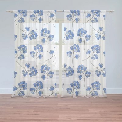 Sablio Záclony Modré kvítí : 2ks 150x250cm – Hledejceny.cz