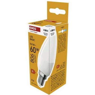 Emos LED žárovka Basic Candle E14 / 8,8 W (60 W) / 806 lm / Neutrální bílá – Hledejceny.cz