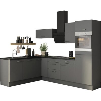 Optifit se spotřebiči Mats825 Rohová kuchyňská linka 270 cm barva čela čedičová šedá matná barva korpusu šedá – Zboží Dáma