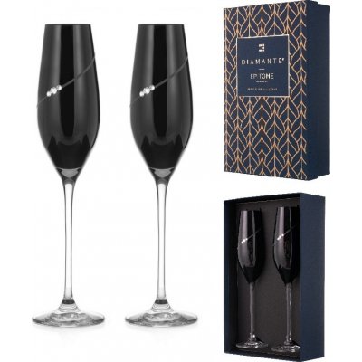 BOHEMIA CRYSTAL Sklenice na sekt flétny přátelská souprava Silhouette black . Swarovski 2 x 210 ml – Sleviste.cz