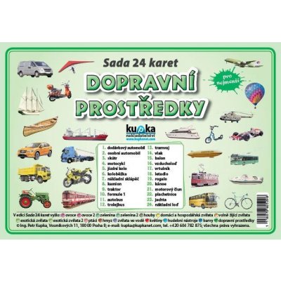 Sada 24 karet - dopravní prostředky A5 21x15 cm