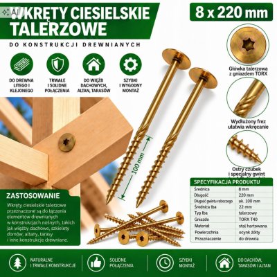 Vruty do dřeva PGB 8 x 220 mm 50 ks – Hledejceny.cz