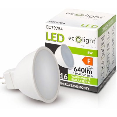 Ecolight LED žárovka MR16 12V 8W teplá bílá EC79754 – Zboží Mobilmania