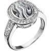 Prsteny Evolution Group Stříbrný prsten ovál černobílý mramor se Swarovski krystaly 75018.1
