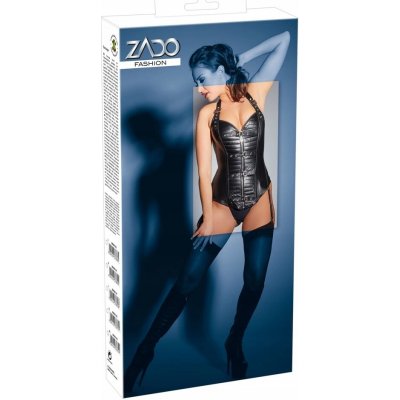 Zado Černý kožený korzet s pásky na punčochy – Zboží Dáma