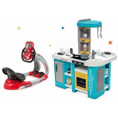 Smoby Set kuchyňka elektronická Tefal Studio 360° XL Bubble a trenažér V8 Driver se zvukem a světlem – Zboží Dáma