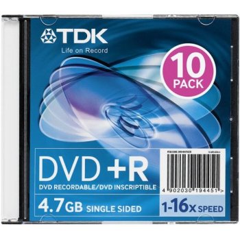 TDK DVD+R 4,7GB 16x, slim box 10ks (T19447)