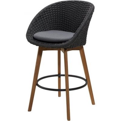 Cane-line Barové křeslo Peacock, 64x66x110 cm nohy teak, rám hliník, výplet lanko Soft Rope dark grey – Hledejceny.cz