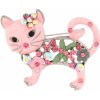 Brož Biju brož glazurovaná růžová kočička s barevnými zirkony 9001360-1