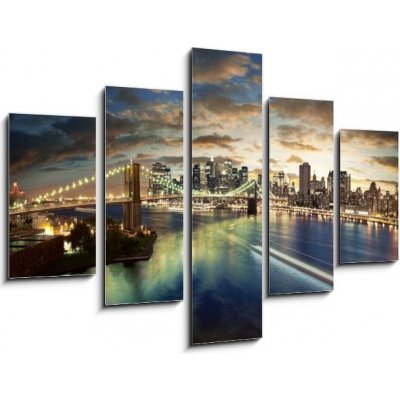 Obraz 5D pětidílný - 150 x 100 cm - Amazing New York cityscape - taken after sunset Úžasný panoráma města New York – Zboží Mobilmania