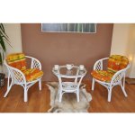 Ratanová sedací souprava Bahama bílá 2+1, polstry vínové – Zboží Mobilmania