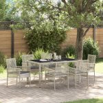 OMAXI 891181 Zahradní jídelní souprava 7 pcs Světle šedá Poly ratan – Hledejceny.cz