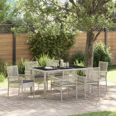 OMAXI 891181 Zahradní jídelní souprava 7 pcs Světle šedá Poly ratan – Hledejceny.cz