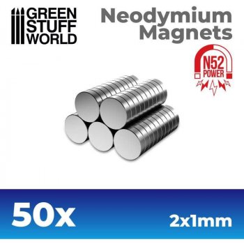 Green Stuff World Neodymium Magnets 2x1mm 50 units N35 / Neodymové magnety 2x1mm 50 ks GSW11520