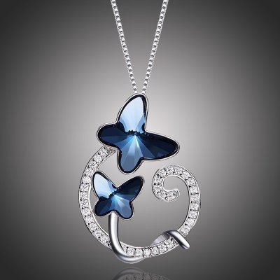 Éternelle Stříbrný Swarovski elements crystal butterfly motýl NH-3107-YP1080-S Modrá