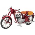 Abrex JAWA 350 PÉRÁK 1950 Tmavě Červená s brašnama 1:18 – Zboží Mobilmania