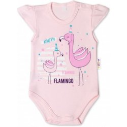 Baby Nellys Bavlněné kojenecké body kr. rukáv Flamingo sv. růžové