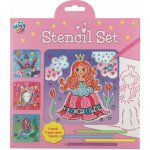 Grafix Sada šablon 4ks pastelky princezna jednorožec mořská panna zámek – Zboží Mobilmania