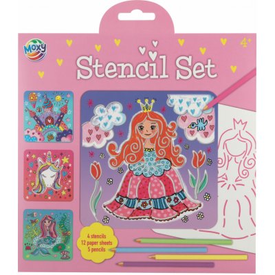 Grafix Sada šablon 4ks pastelky princezna jednorožec mořská panna zámek – Zboží Mobilmania
