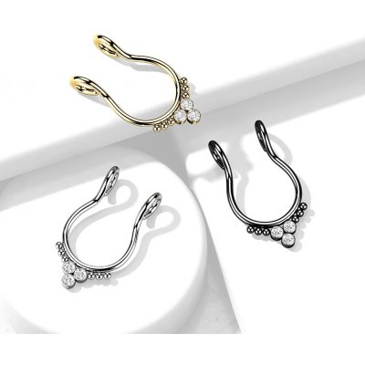 Šperky eshop ocelový piercing do pupíku propojené kroužky kulaté zirkony O01.01 Stříbrná