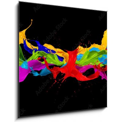 Skleněný obraz 1D - 50 x 50 cm - abstract color splashes on black background abstraktní barevné cákance na černém pozadí – Hledejceny.cz