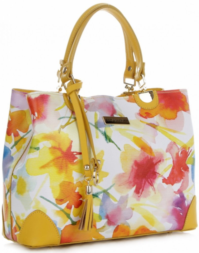 Vittoria Gotti dámská kabelka kožená kufřík květinový vzor Malovaná  Multicolor žlutá | Srovnanicen.cz