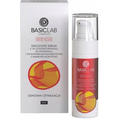 Basiclab Esteticus obnova a stimulace sérum v emulzi 1 % čistého retinolu, 5 % vitamínu C, koenzymem Q10 a 2 % kmenových buněk 30 ml