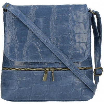 Borse In Pelle kožená dámská crossbody kabelka v kroko designu džínově modrá – Zboží Mobilmania
