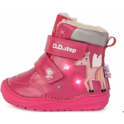 D.D.Step zimní boty W071-661 Dark Pink svítící jednorožec růžová