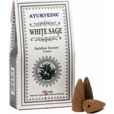 Ajurvéda Vonné kužely pro tekoucí dým White Sage Backflow Incense Cones 10 ks – Zboží Dáma