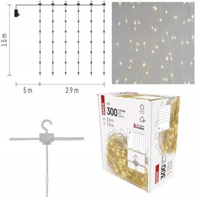 Emos D3EW03 LED vánoční nano řetěz záclona 2,9x1,5 m venkovní i vnitřní teplá bílá programy – Sleviste.cz