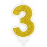 PartyDeco Narozeninová svíčka 3 zlatá 7cm – Zboží Dáma