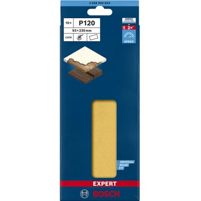 10x Brusný papír pro vibrační brusku na barvu na dřevu a tvrdé dřevo Bosch EXPERT C470 - 93x230mm, zrnitost 120, bez otvorů (2608900843)