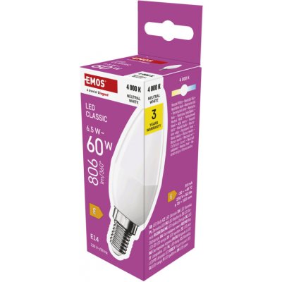 Emos LED CLS CANDLE 6,5W 60W 806lm E14 NW – Zboží Živě